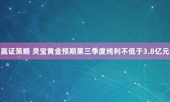 赢证策略 灵宝黄金预期第三季度纯利不低于3.8亿元